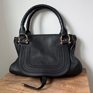 Structured Black Pebble Leather Satchel with Wrapped Handles